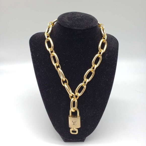 Authentic Louis Vuitton Lock and Key Gold Color with Gold Plated Chain Necklace - Picture 11 of 13